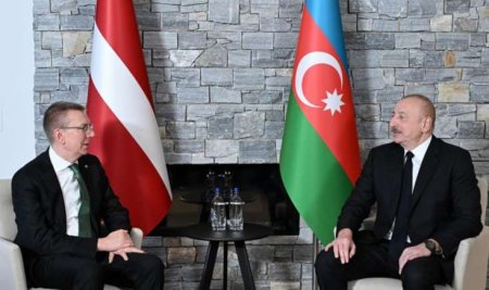 İlham Əliyev Davosda Latviya Prezidenti ilə görüşdü - FOTO