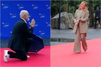 Edi Rama Melonini qarşılayarkən diz çökdü